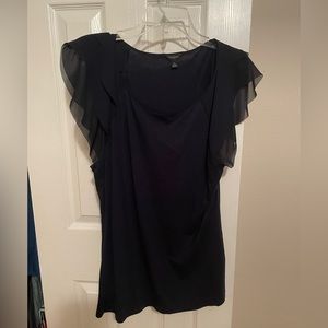 Ann Taylor Navy Ruffle Sleeve Blouse